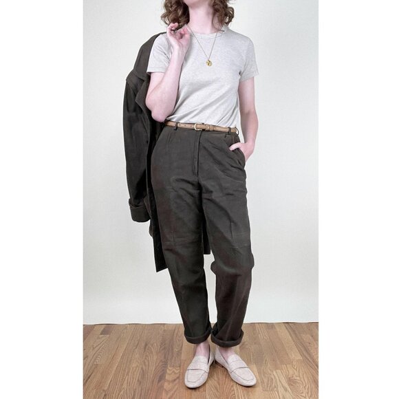 Vintage Suede Leather Matching Set Suit Oversized High Rise Long Unique Luxury - Picture 13 of 13